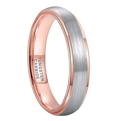 China Wholesale CLASSIC 4mm Stepped Edges Tungsten Carbide Engagement Ring Rose Gold Bruhsed Fashion Jewelry For Men Women Wedding Band for sale