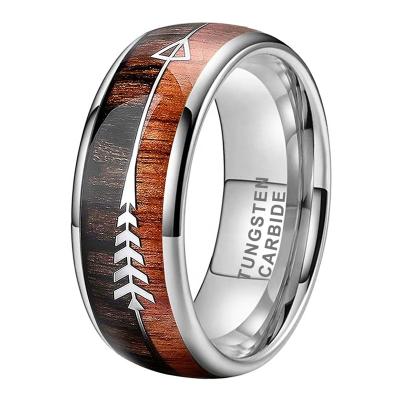 China Dropshipping Arrow Inlay Tungsten Carbide Engagement Wooden Wedding Ring Arched Jewelry 8mm Wholesale TRENDY Fashion For Women Men for sale