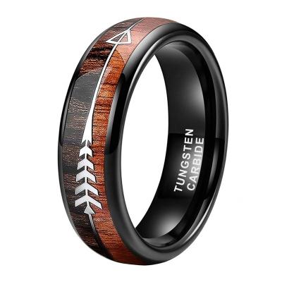 China CLASSIC 6mm Wholesale Dropshipping Fashion Jewelry Arrow Inlay Tungsten Carbide Wooden Ring Engagement Wedding Band Black For Women Men for sale