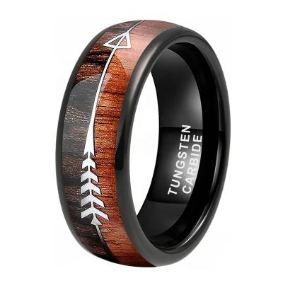 China CLASSIC 8mm Wholesale Dropshipping Fashion Jewelry Arrow Inlay Tungsten Carbide Wooden Ring Engagement Wedding Band Black For Women Men for sale