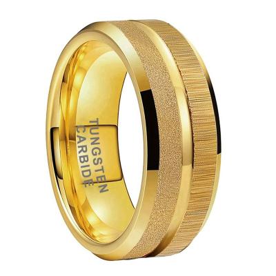 China FASHIONABLE Wholesale 8mm Gold Sandblasted Ring Center Grooved Tungsten Carbide Engagement Wedding Band for Women Men Comfort Fit for sale