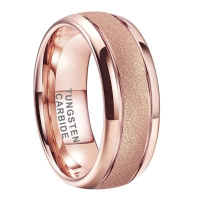 China Classic 8mm Finger Jewelry Tungsten Carbide Engagement Wedding Band Rose Gold Plated Brushed Sandblasted Dropshipping For Men for sale