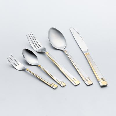 China Free Customized Logo Viable Spoons Forks Knives Stainless Steel Gold Flatware Gold Spoon Cutlery for sale