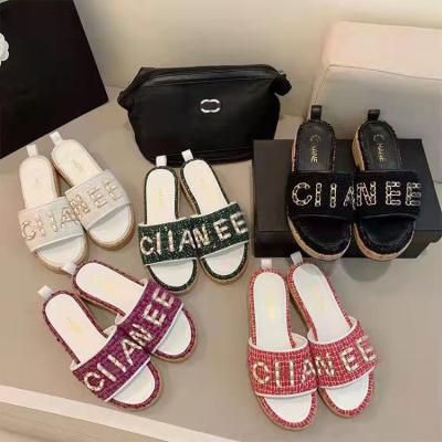 China Size Increasing Famous Designer Brand High Quality Luxury Embroidered Women Beach Sandals Famous Brand Platform Foam Slipper Slides for sale