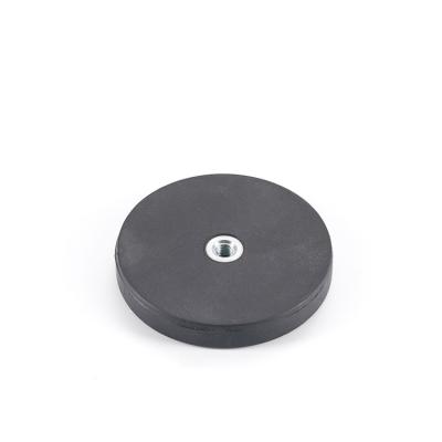 China Industrial Flat Coated Neodymium Pot Magnets Strong Powerful Ndfeb Magnet China Factory With Rubber Cover D43*H6.5-M5 for sale