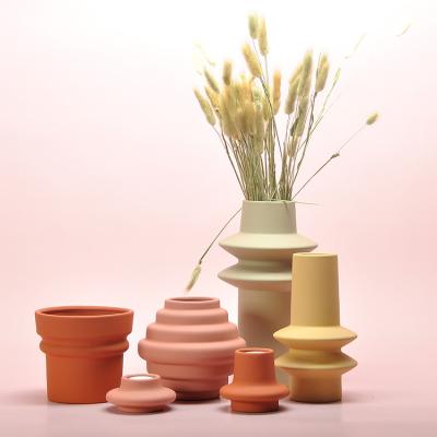 China Minimalist newcomer open macaron color flower pampas grass geometry vase decorations for home for sale