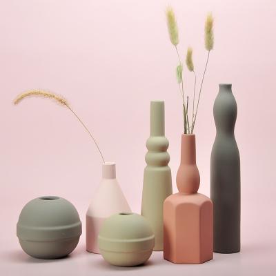 China macaroon macaron color minimalist home decor home office design geometry flower matte tabletop dry nordic vase for sale