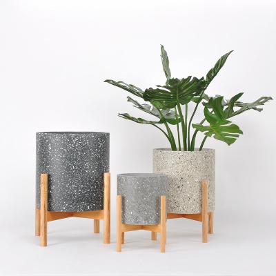 China Eco-friendly rustic terrazzo cheap price decoration planter pots flower planter with stand for wholesale for sale