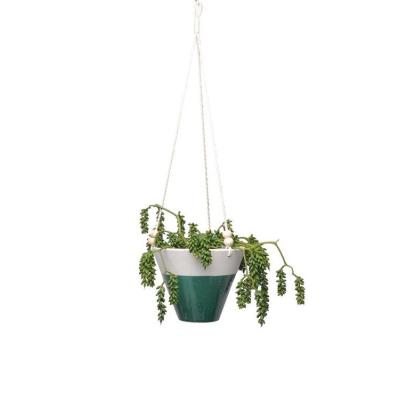 China Customized Eco-friendly Living Room Indoor Decorative Ceramic Green Planters Pot Hanging Planter With Cotton Rope for sale