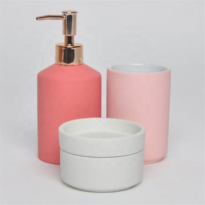 China Sustainable Hotel Soap Dispenser Soap Dish Bathroom Accessory Western Matte Glazed Ceramic Bathroom Set for sale