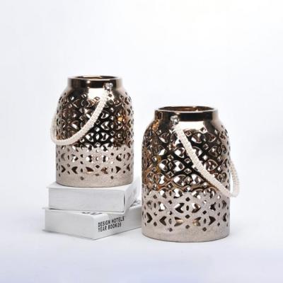 China Custom Silver Plated Ceramic Lantern Royal Style Home Decoration Garden Candle Lanterns Outdoor Indoor Decor for sale