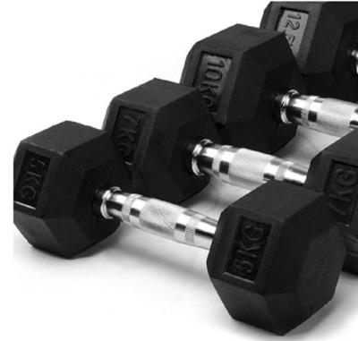 China 2021 durable hot sale gym dumbbell set high rubber hex dumbbell set cheap gym equipment dumbbell for sale