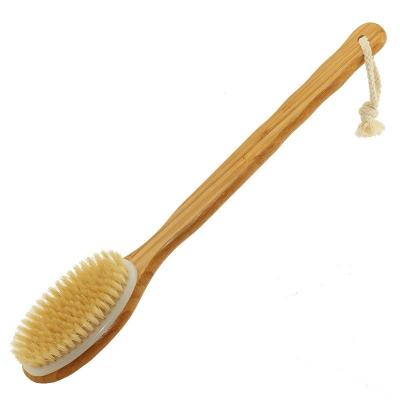 China Long Handle Bathroom Body Brushes Long Handle Bath Natural Bristle Brushes Exfoliating Massager with Bamboo Handle Shower Dry Brushing Tool for sale