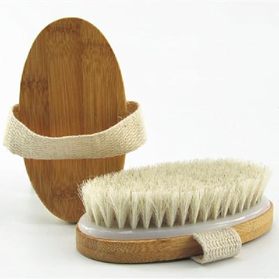 China All Natural Body Brush Natural Horsehair Dry Skin Organic Body Brush Bamboo Wet Back Shower Exfoliating Bathing Brush for sale