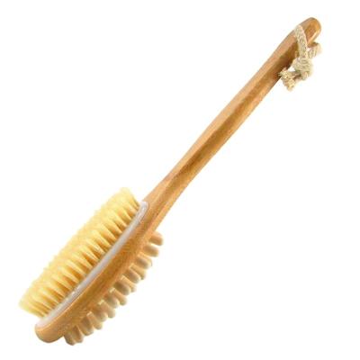 China EXFOLIATE Bamboo Bath Brush 35cm Handle Round Body Shower Head 2-in-1 Body Brush Wood Sided Natural Body Dry Massager for sale