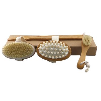 China Long Handle Bathroom Set Facial Scrubber Long Handle Spa Shower Body Massager Wooden Bristle Bristle Scrubber Bristle Brush Bath Brush for sale