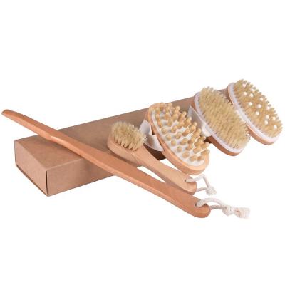 China 4pcs Long Handle Set Eco-friendly Natural Bristle Handle Bath Brush Set Detachable Long Handle Massage Body Care Brush for sale