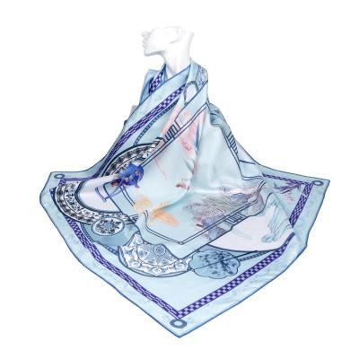 China 2021 luxury elegant soft new design custom made designer printing 100% pure silk twill 90*90cm double sided square ladies scarf 16mmi for sale