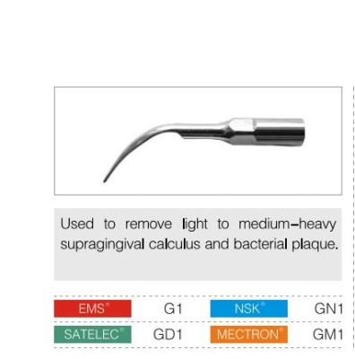 China Durable and Charming Precision Dental Ultrasonic Scaler Tip EMS Dental Piezo Woodpecker Scaler Measuring Tips Insert G1 for Supragingival Calculus for sale