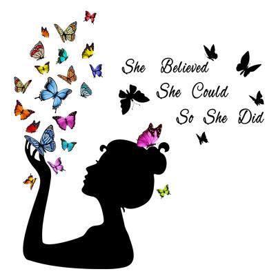 China Waterproof+ECO-Friendly+Self-adhesive Butterfly and Black Girl Decals Wall Stickers Vinyl Quote She Thought She Could So She Do for Living Room Bedroom Home Decor for sale