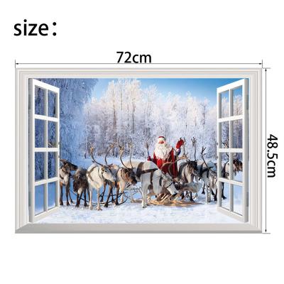 China Waterproof+Eco-friendly Faux Window Wall Decals Nature Scenery 3D Wall Murals Christmas Fake Art Santa Art Santa and Deer for Home Decor for sale