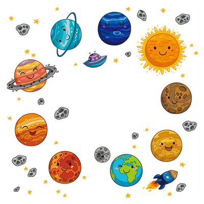 China Home Mural Art Decals Nursery Waterproof+ECO-Friendly+Self-adhesive Cartoon Solar System Universe Planet Wall Sticker Kids Room Decor Wallpaper Stickers for sale