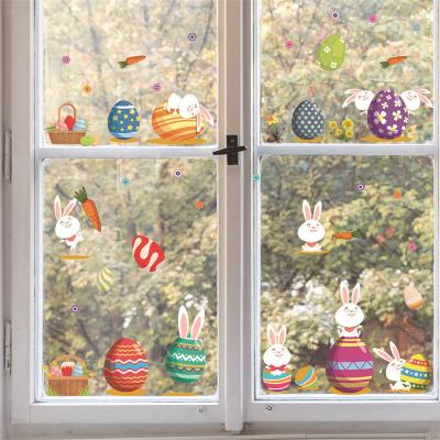 China Waterproof+Eco-friendly Cute Carrot Eggs Elf Rabbit Decals Home Decor Easter Bunny Window Clings Decoration for Glass for Kids Spring Door Party Sticker for sale