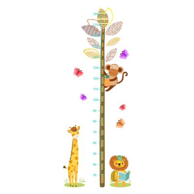 China Waterproof+Eco-friendly Giraffe and Monkey Kids Height Chart Wall Decals Lion Decal Growth Ruler Nursery Stickers for Baby Kids Kindergarten Decor for sale