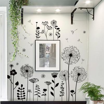 China Waterproof+Eco-friendly Black Dandelion Flower Decal Decor Sticker Living Room Wall Decor Self Adhesive Vinyl Home Art Wall Decals DIY for sale