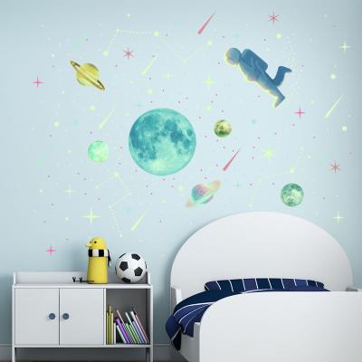 China Waterproof+Eco-friendly New Arrive Glow in the Dark Wall Sticker Astronaut in Luminous Space Planet and Stars Wall Stickers for Kids Room Ceiling Decor for sale