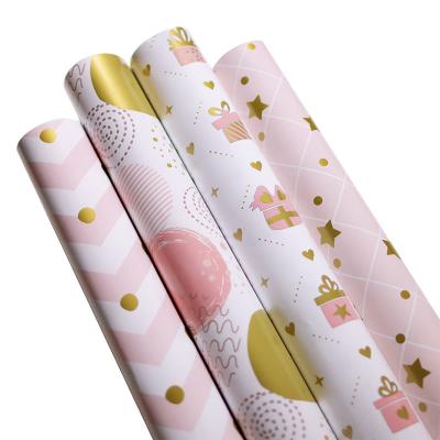 China Recycled Materials Wholesale Custom Hot Sales Kraft Paper Roll With Floral Pattern For Gift Wrapping for sale