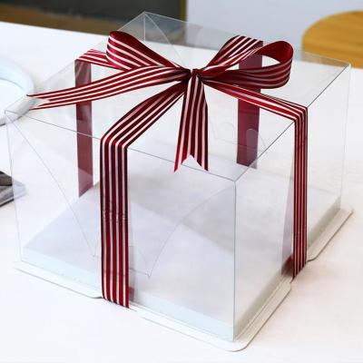 China Aseptic PET 2 Transparent in 1 Clear Cake Box Packaging wwith Bowknot Ribbon Gift Box 4/6/8/10 Inch Double Layer Cake Box for sale