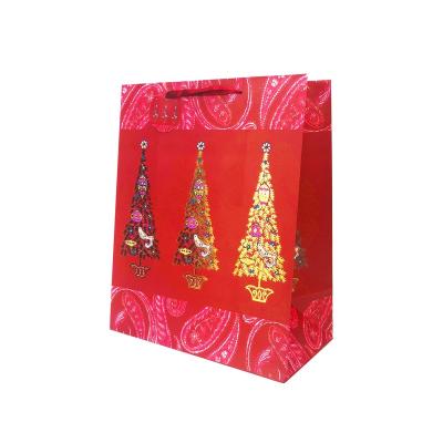 China Customized Handmade Holiday Shopping Bag Multi Function Christmas Trees Gift Paper Bag With Handles for sale