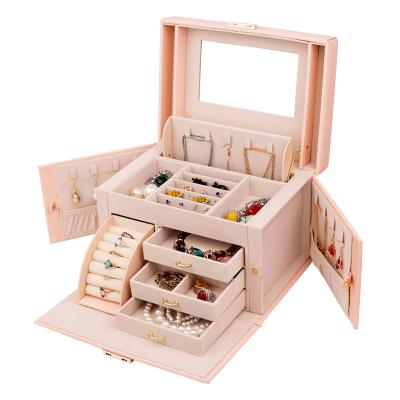 China Multifunctional Pink Package Makeup Box Jewelry Organizer Box Travel Jstorage Case For Ring Earring Necklace Gift Packaging Boxes for sale