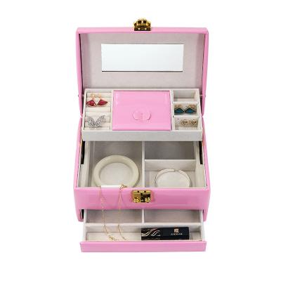 China Fashion Hot Sales PU Logo Drawer Leather Luxury Custom Jewelry Box Made Gift Storage Leather Jewelry Box Pink White Organizer for sale