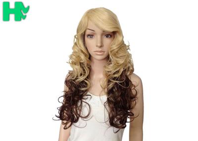 China Dark Blonde Long Synthetic Wigs Normal Lace Natural Curly Fiber for sale