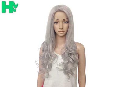 China Sliver White Color Long Synthetic Fiber Wigs Natural Curly Without Bangs for sale