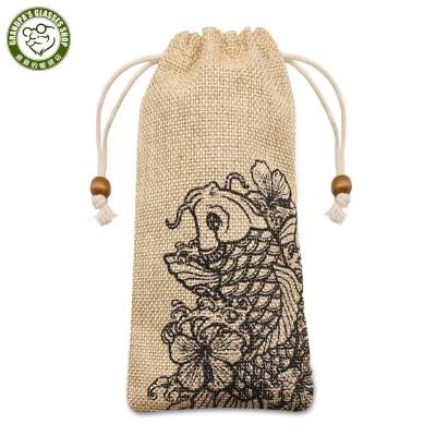 China Portable Promotional Custom Personalized Printed Linen Canvas Fish Pattern Portable Soft Drawstring Sunglasses Pocket Glass Canvas Bag for sale