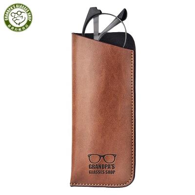 China Portable Custom Logo Hot Sale Simple Retro Softly Personalized Portable PU Leather Sunglasses Pocket Sleeve Presbyopia Reading Glasses Bag for sale