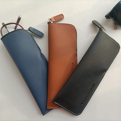 China Wholesale Alibaba OEM ODM Black Brown Soft Thin Sleeve Leather Zippered Eyewear Sunglasses Case Pouch Eyewear Sunglasses Case With Zipper for sale