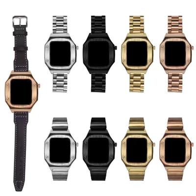 China Daily Life 44mm Smart Watch 45mmMetal Strap Stainless Steel Watch Band For Apple Watch Modified Case Leather Smart Strap for sale