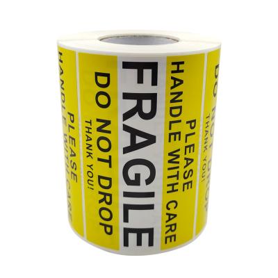 China Waterproof Fragile Goods Warning Roll Vinyl Sticker Cardboard Fragile Label Caution Label Express Sticker for sale