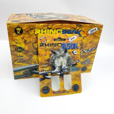 China Recyclable Enhancement Pills Packaging Rhino 25 150K 3D Blister Cards With Paper Box For Powder Capsule for sale