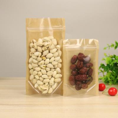 China Disposable Wholesale Customized Biodegradable Food Stand Up Bag Zipper Paper Packaging Bags Kraft Paper Window Design for sale