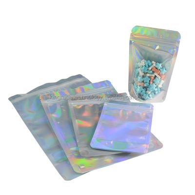 China Disposable Custom Printed Holographic Pouch Packs Ziplock Hologram Mylar Packaging Iridescent Bags For Cosmetic Eyelash for sale