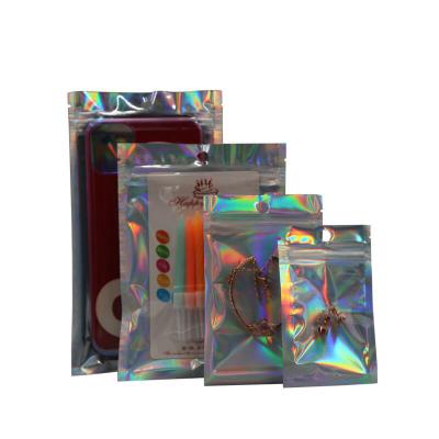 China Clear Holographic Rainbow Hologram Makeup Packaging Zipper Plastic Cosmetic Eyelash Moisture Proof Bag Ziplock Bag for sale