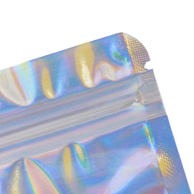 China Gift Packs Hologram Mylar Laser Rainbow Moisture Proof Packaging Bags For Eyelash Side Clear Hologram Cosmetic One for sale