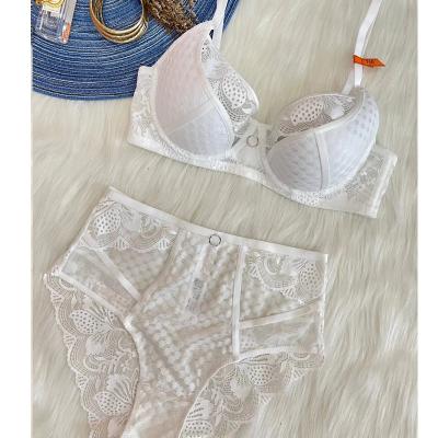 China Sexy Women's Lace Underwear Cotton Contrast Color Breathable Thin Comfortable Push Ups Bra High Waist Pants Bra Set for sale