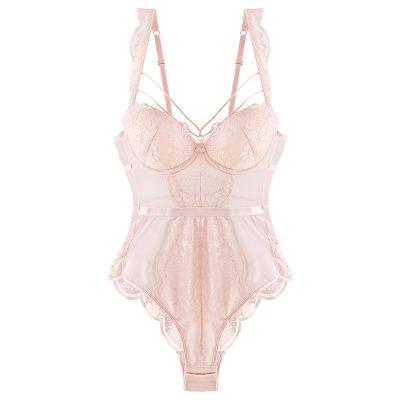 China European and American French soft underwire lace breathable sexy lingerie lift up protection Teddy Sleepwear with snap wire and crotch for sale