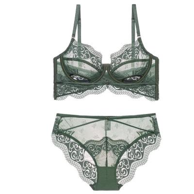 China European and American Fashion Hollow Women's New Lace Stripe Ornament Ultra Thin Back Bra Set Breathable Underwear for sale